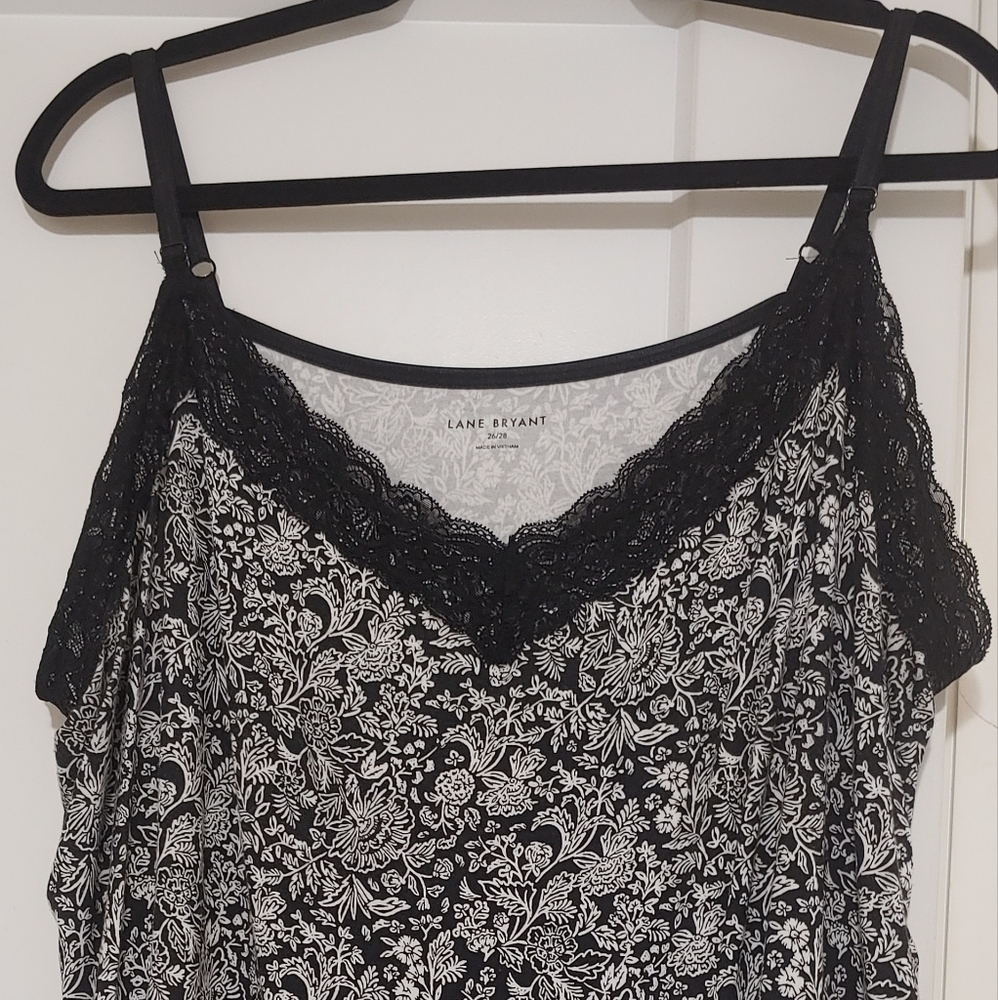 Lane Bryant Black and White Camisole Top with Lace Trim